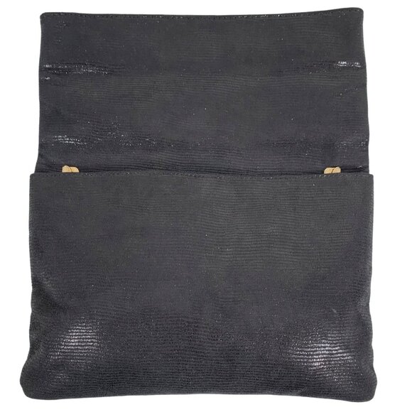 MODA LUXE Shimmery Black Flap Clutch Gold Tone Chain Strap Shoulder Bag - Picture 4 of 9